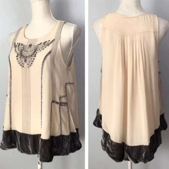 Anthropologie Velvet beaded Art Deco Tank Top - Picture 2 of 10